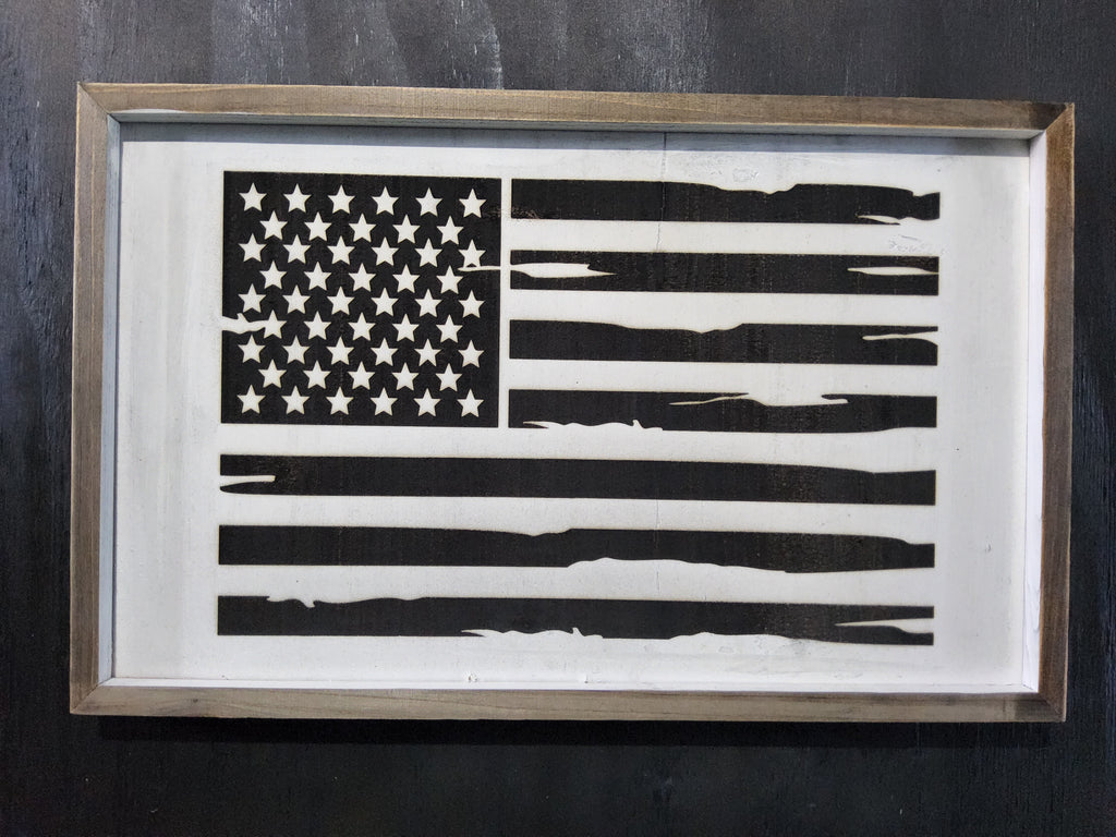 Laser engraved rustic large sign - Distressed American Flag