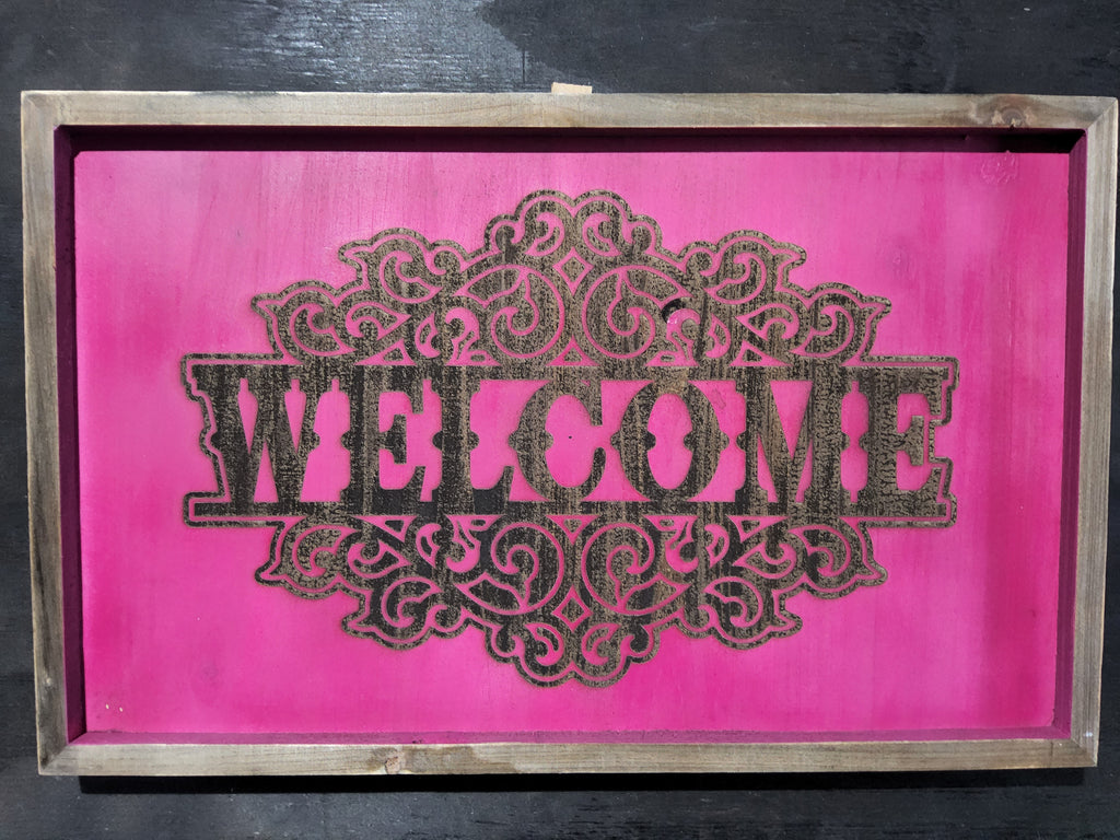 Laser engraved large rustic sign - Welcome